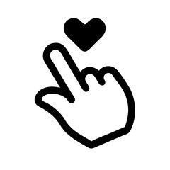 Finger Heart Gesture Icon Expressing Love and Appreciation Online with a Minimalist Hand and Heart Graphic Symbolizing Affection and Connection