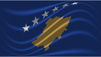Waving Flag of Kosovo - National Symbol with Map and Stars