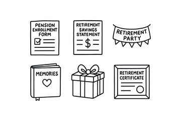 hand drawn cute doodle style isolated pension enrollment form retirement savings statement retirement party banner memory scrapbook album gift presentation bo retirement certificate frame