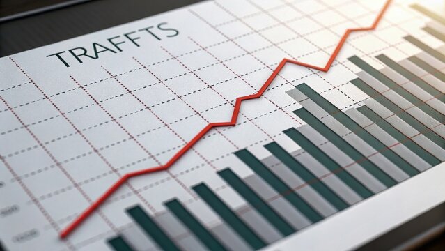 A line graph and bar chart showing an upward trend in "TRAFFTS" data over time on a printed sheet.