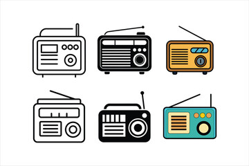 Six radio vector icons isolated on white background