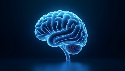 Glowing Blue Human Brain: 3D Render, Neurological Science, Abstract Concept, Medical Technology, AI, Innovation