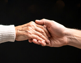 Fototapeta premium Dos manos unidas de diferentes edades representan la diversidad, la inclusión y la solidaridad como valores universales en la lucha contra la desigualdad y en defensa de los derechos humanos