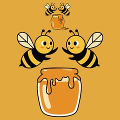 Swarm of Bees Around Honey Pot