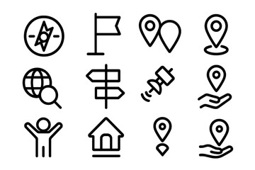 Navigation icon set: minimalist symbols for gps and location services