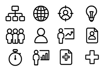 Minimalist business icons collection featuring people, office, and growth symbols