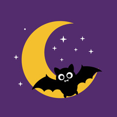 Fototapeta premium Halloween Moon with Bat and Ghost