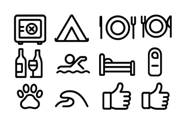 Obraz premium Minimalist camping icons: adventure and outdoor activities symbol set