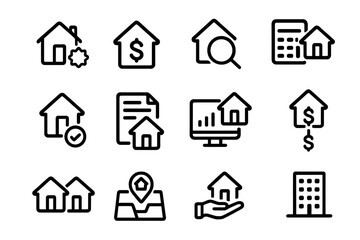 Fototapeta premium Real estate icons: finance and analytics in clean line style