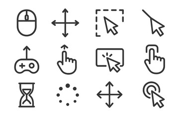Modern minimalist ui icons set: mouse, cursor, gesture, and navigation symbols on gradient background