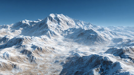 Naklejka premium Breathtaking view of majestic snow-capped mountains under a clear blue sky, showcasing the beauty of nature's peaks.