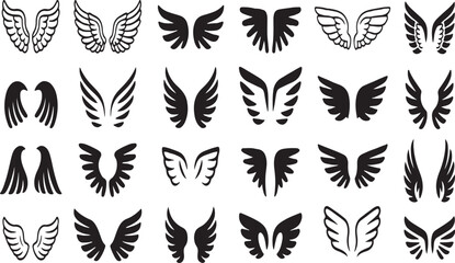 Fototapeta premium Collection of Diverse Wing Illustrations Various Styles and Designs of Wings Depicted in a Simple Yet Elegant Black and White Aesthetic