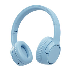A 3D Render of Light Blue Wireless Headphones. Cut Out, Clipping Path Isolated on Transparent PNG Background.