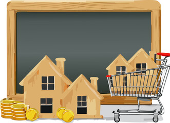 WebHouse for Sale Real Estate Concept with Small Model House on Blackboard Background3