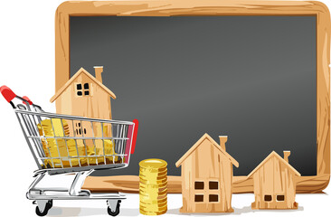 WebHouse for Sale Real Estate Concept with Small Model House on Blackboard Background