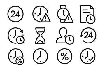 Minimalistic time management icons set with black gradient on black background