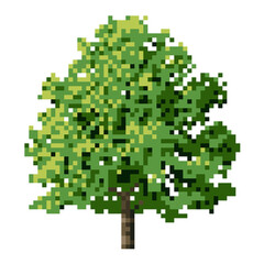 Pixel art green tree sprite for games or digital design
