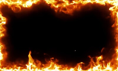 Animated fire frame with a black background showing flames flickering around the border edge of the screen - Powered by Adobe