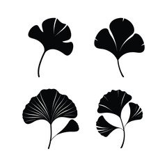 Ginkgo leaf set of silhouette vector art illustration