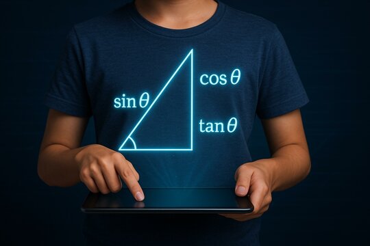 Digital E-Learning Concept with Trigonometry on Tablet Interface