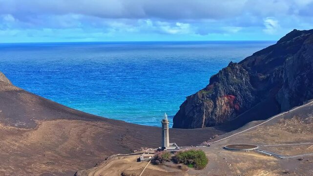 Aerial view of Farol do Arnel lighthouse, Portugal.
