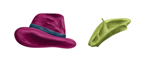 fedora and beret simple design for autumn seasonal clothing illustration isolated