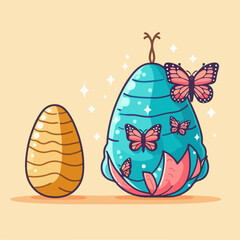 illustration of a cocoon and butterfly