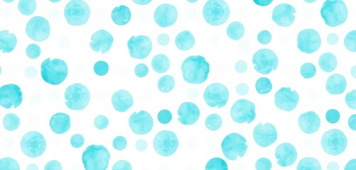 Seamless pattern of aquamarine watercolor polka dots on white background,  background,  repeat