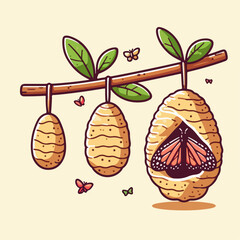 illustration of a cocoon and butterfly
