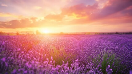 Obraz premium Lavender field at sunset.