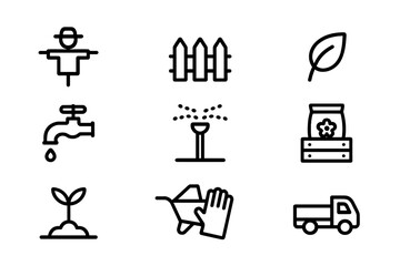 Fototapeta premium Set of garden tools and elements in linear style