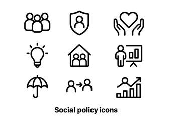 Black silhouette icons for social policy and community concepts