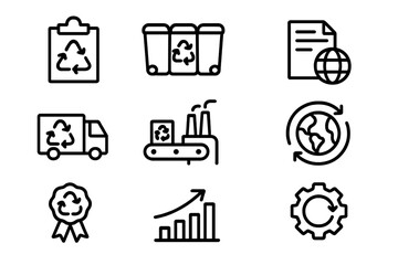 Eco friendly recycling icons set: minimalist black symbols for sustainable practices