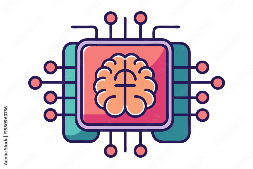 Poster artificial intelligence brain chip illustration representing technology and cognitive function