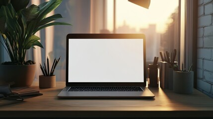 Workspace with mockup blank screen laptop computer.