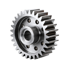 Mechanical gear with precise teeth, isolated on transparent background