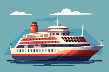 Naklejka premium Stylized Cruise Ship with Red and White Details on a Blue Background