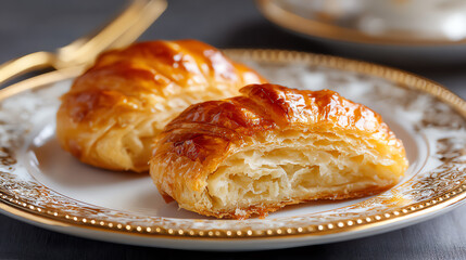 Indulge in flaky, buttery croissants served on an elegant plate, perfect for breakfast or an afternoon treat.