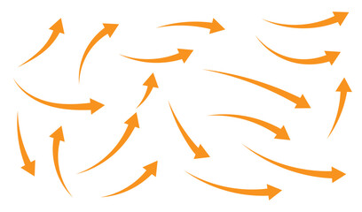 Orange doodle set on white background. Hand drawn set of doodle arrow icons. doodle marker thick arrows in different directions. Blue hand drawn brush arrow set. Grunge curved arrows set. Hand drawn 
