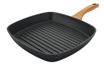 Isolated Square Grill Pan Non Stick Surface Wooden Handle