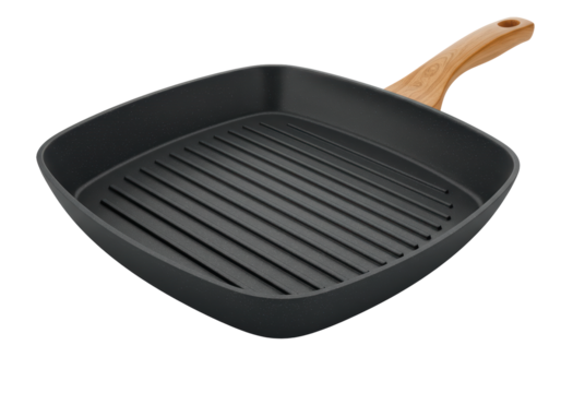 Isolated Square Grill Pan Non Stick Surface Wooden Handle