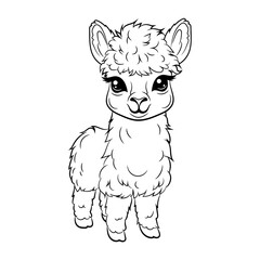 Fototapeta premium Doodle Vector Illustration of Alpaca in Cartoon Style. Isolated on white background. Perfect for pet-themed design projects, stickers and coloring book.