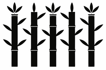 Bamboo Shoots Icon Set – 6 Black Silhouette Vectors