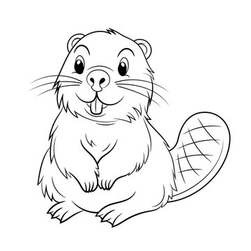 Doodle Vector Illustration of a Beaver in Cartoon Style. Isolated on white background. Perfect for animal-themed design projects, stickers and coloring book.