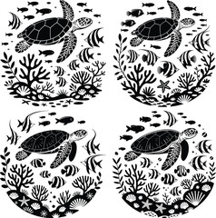 Obraz premium Tortoise and Tree Silhouette, Wildlife Scene Vector, Nature Animal Clipart, Peaceful Landscape Illustration, Turtle Under Tree Art