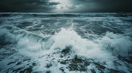 Rising waves meet cracked ice under a stormy sky, a stark reminder of sea level urgency.