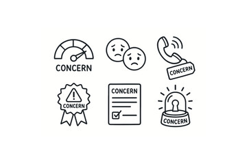 hand drawn cute doodle style isolated concern empathy gauge dial concern worried emoji icon concern hot phone handset concern alert badge ribbon concern feedback form template concern risk