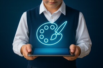 Child Engaging with Digital Art Education on a Tablet