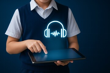 Child Engages with Educational Tablet Technology for Interactive Learning