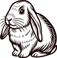 Hand drawn sketch of a sitting lop eared rabbit in vintage engraving illustration